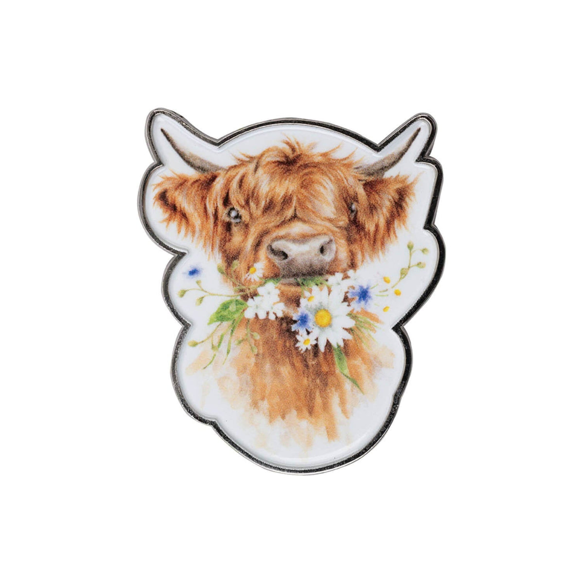 Wrendale Designs Pin Badge - Daisy Coo Highland Cow