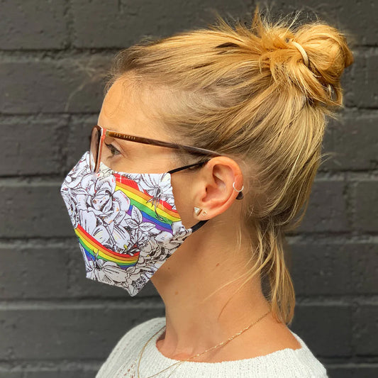 Victoria Eggs Roses and Rainbow Fabric Face Mask