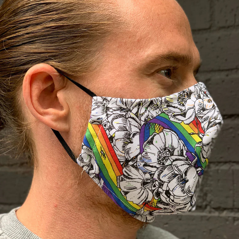 Victoria Eggs Roses and Rainbow Fabric Face Mask