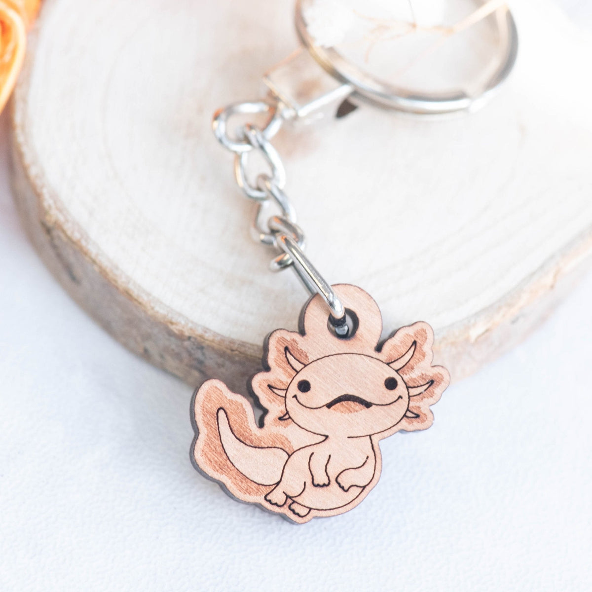 Robin Valley Axolotl Keyring - Wooden Keyring Gift