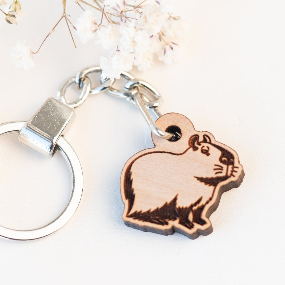 Robin Valley Capybara Keyring - Wooden Keyring Gift