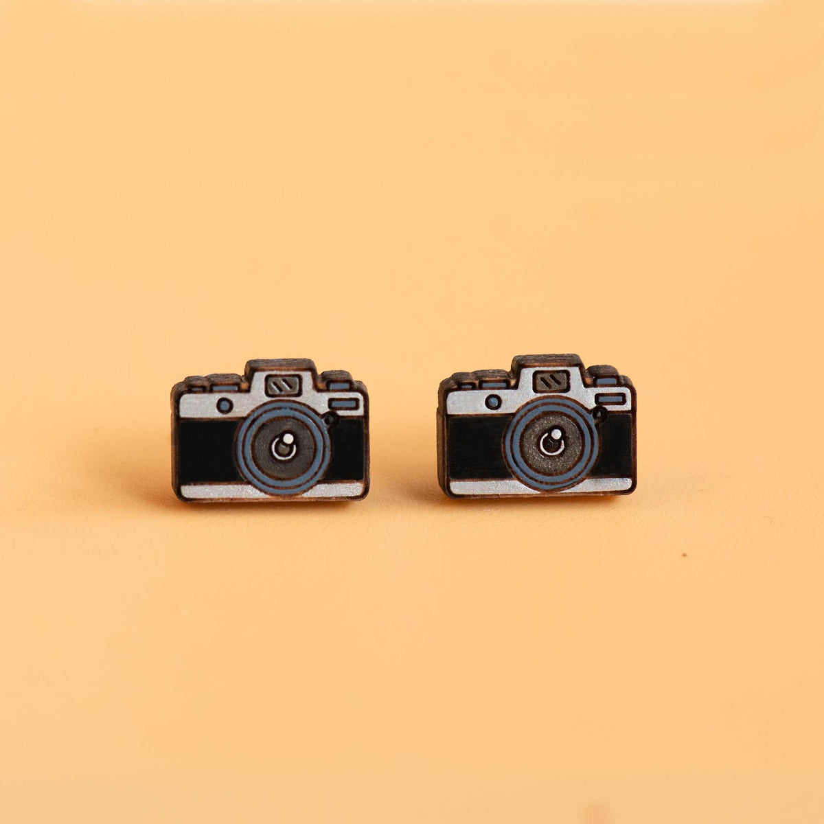 Robin Valley Camera Stud Earrings - Wooden Jewellery Gift