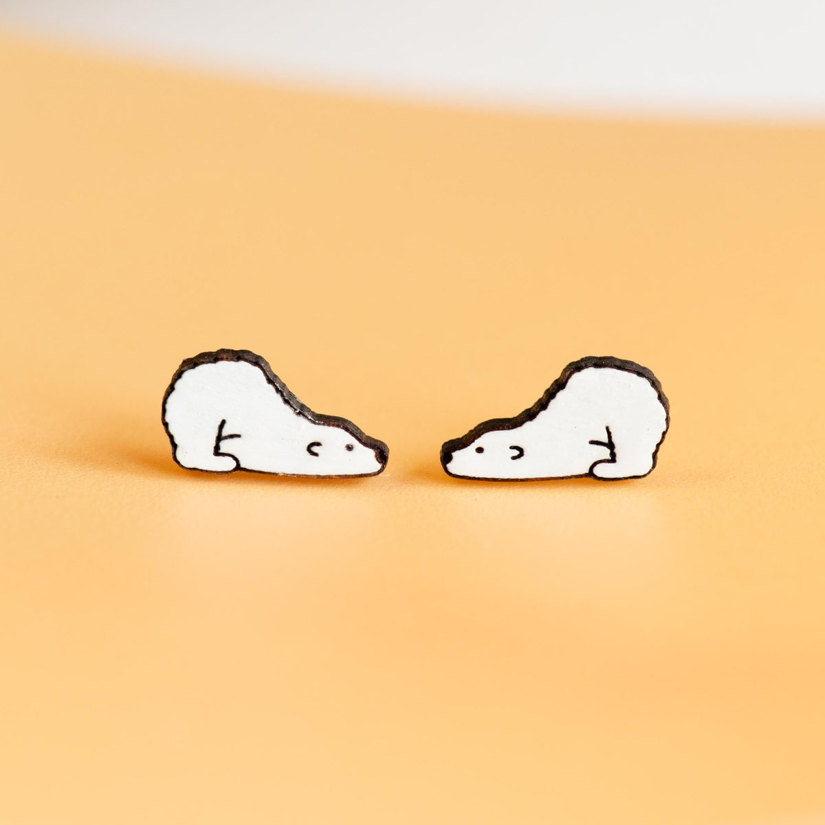 Robin Valley Crawling Polar Bear Stud Earrings - Wooden Jewellery Gift