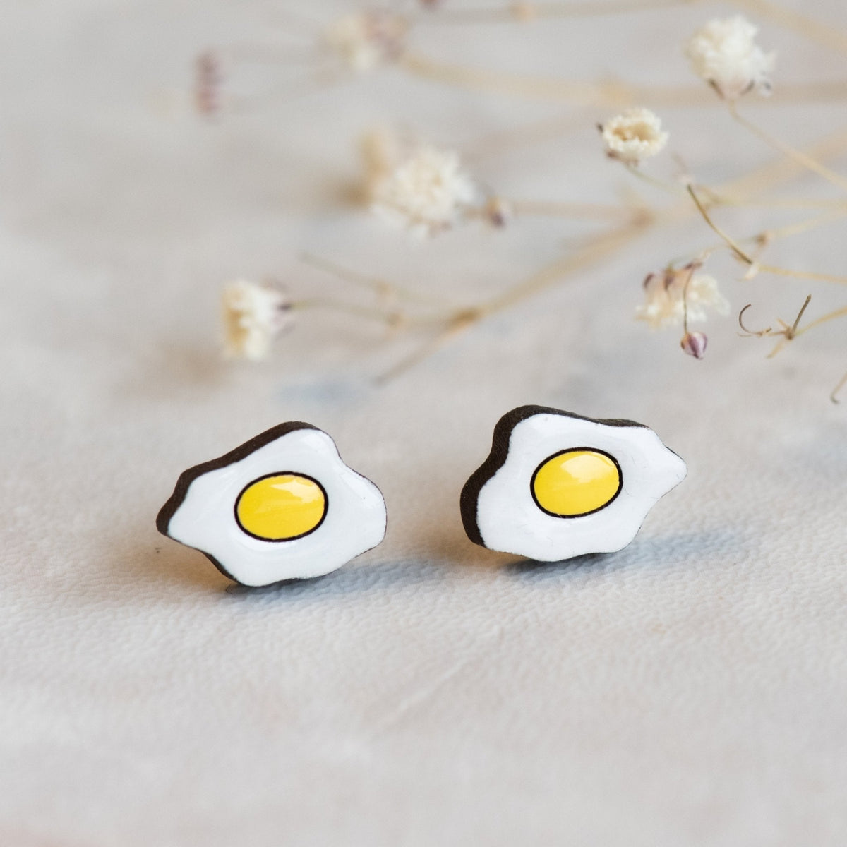 Robin Valley Fried Egg Stud Earrings - Wooden Jewellery Gift