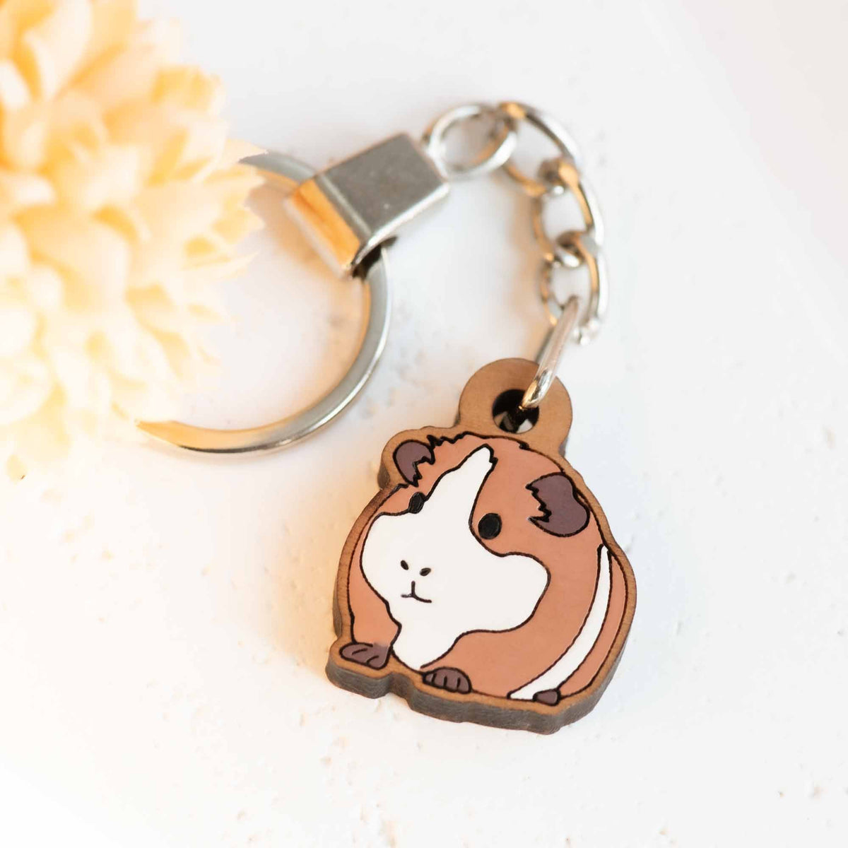 Robin Valley Guinea Pig Keyring - Wooden Keyring Gift