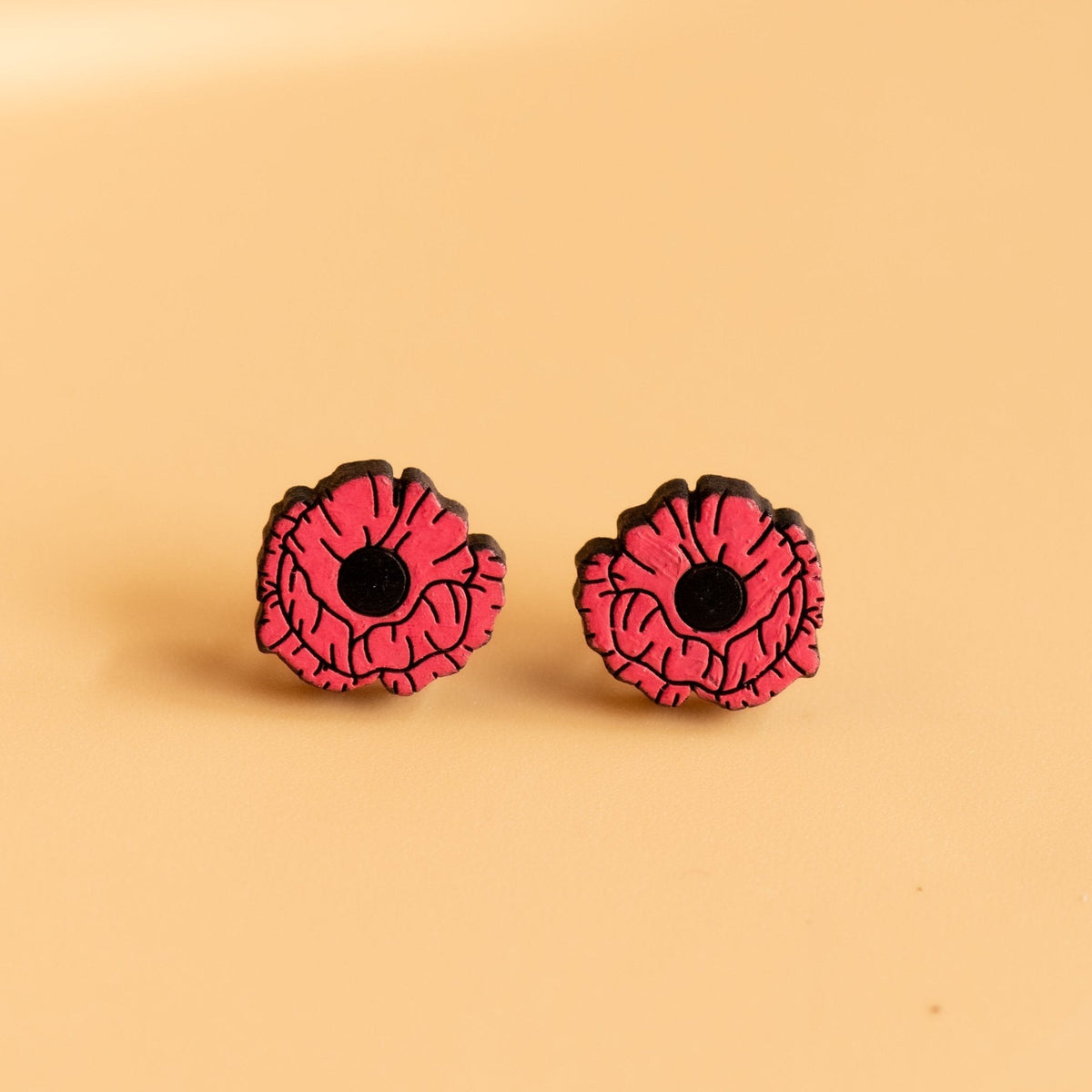 Robin Valley Poppy Flower Stud Earrings - Wooden Jewellery Gift