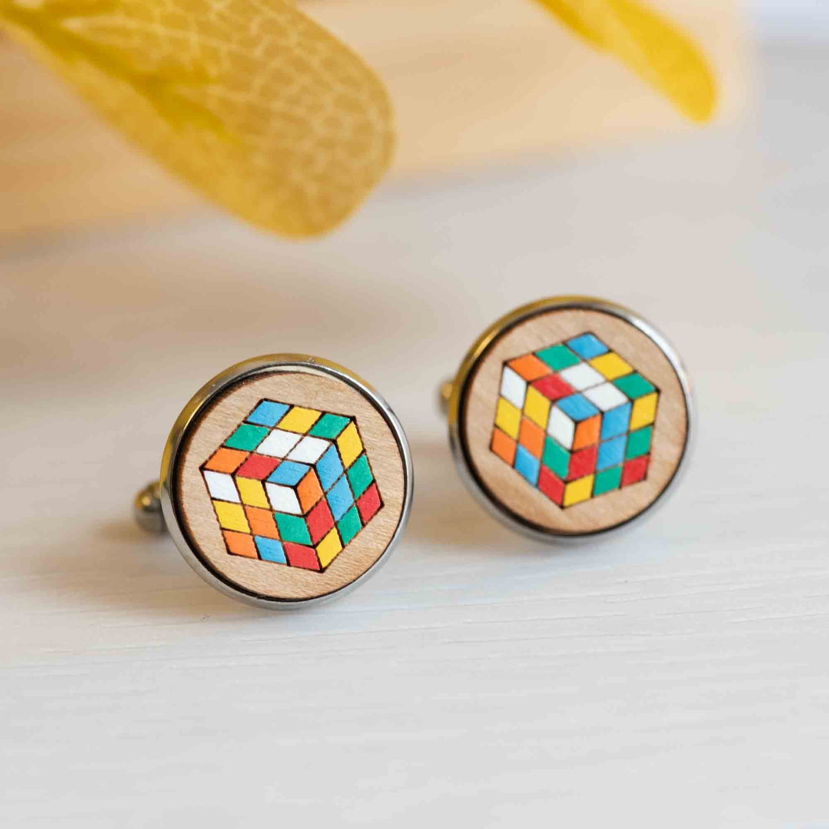 Robin Valley Rubik Cube Cufflinks - Wooden Gift for Him