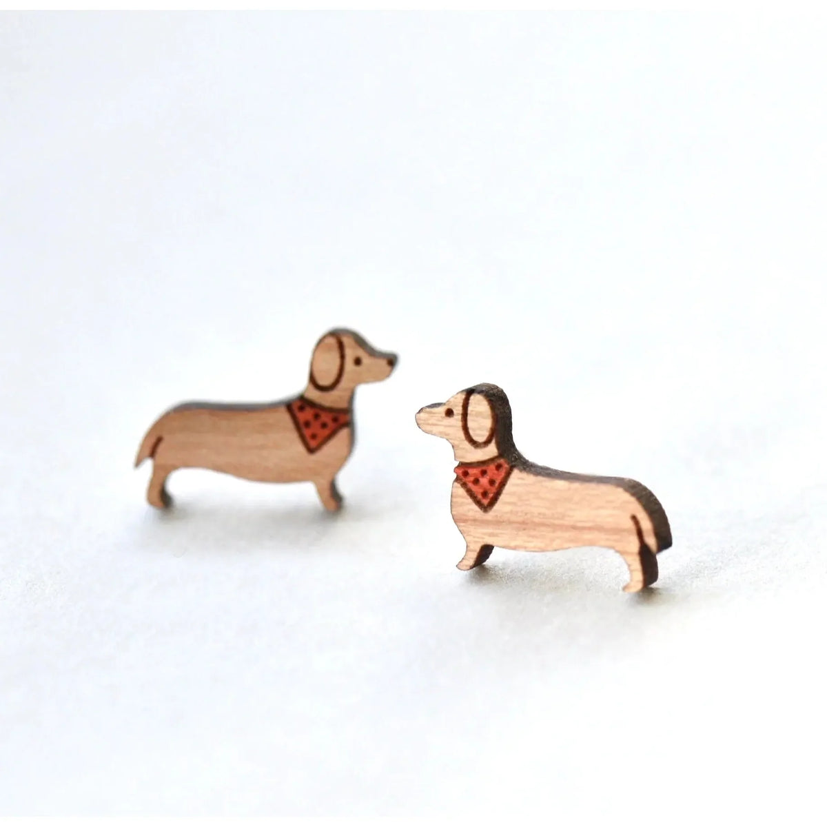 Robin Valley Dachshund Dog Stud Earrings - Wooden Jewellery Gift