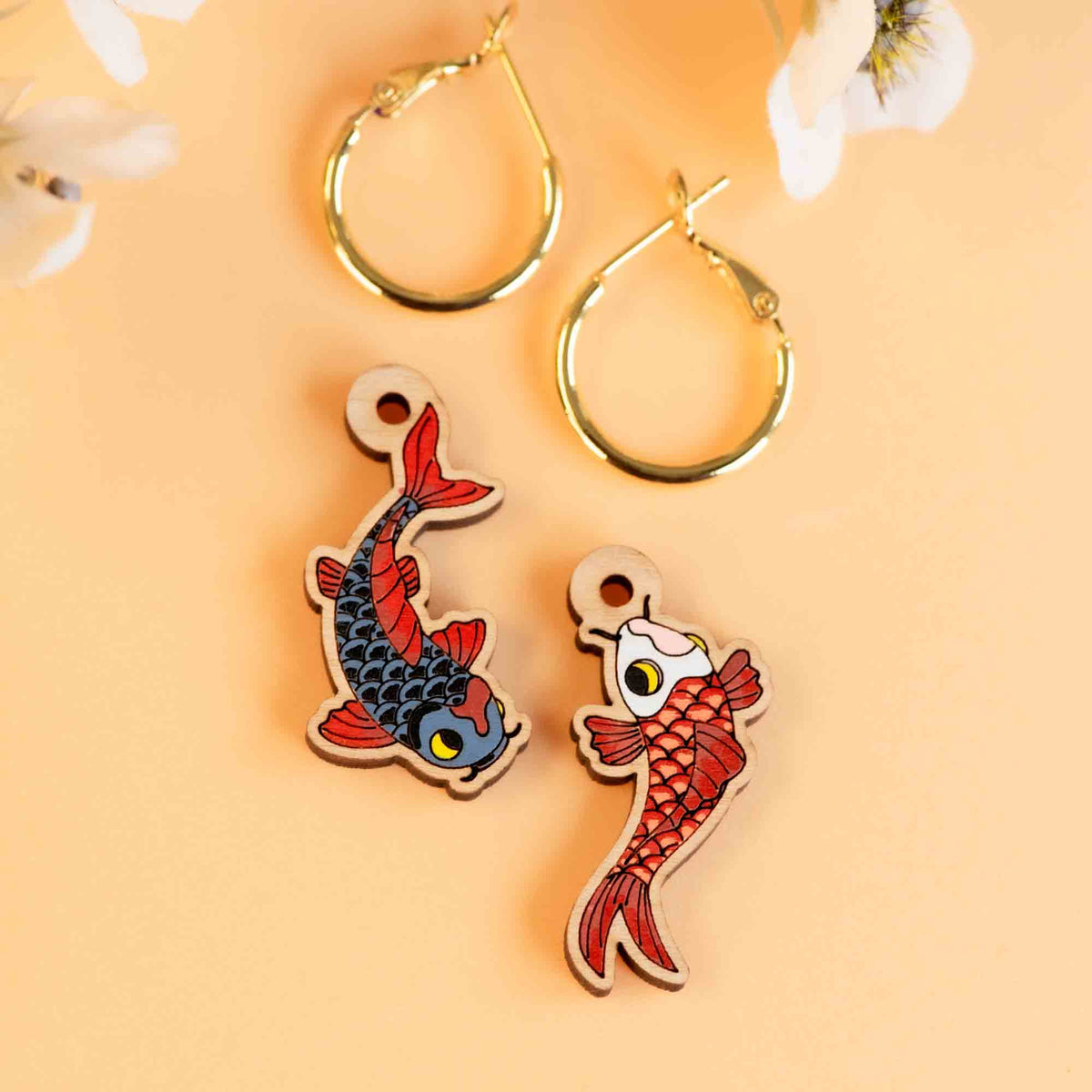 Robin Valley Koi Fish Hoop Earrings - Wooden Jewellery Gift