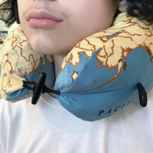 Kikkerland - Pillow | Inflatable Map Neck Pillow With A Map