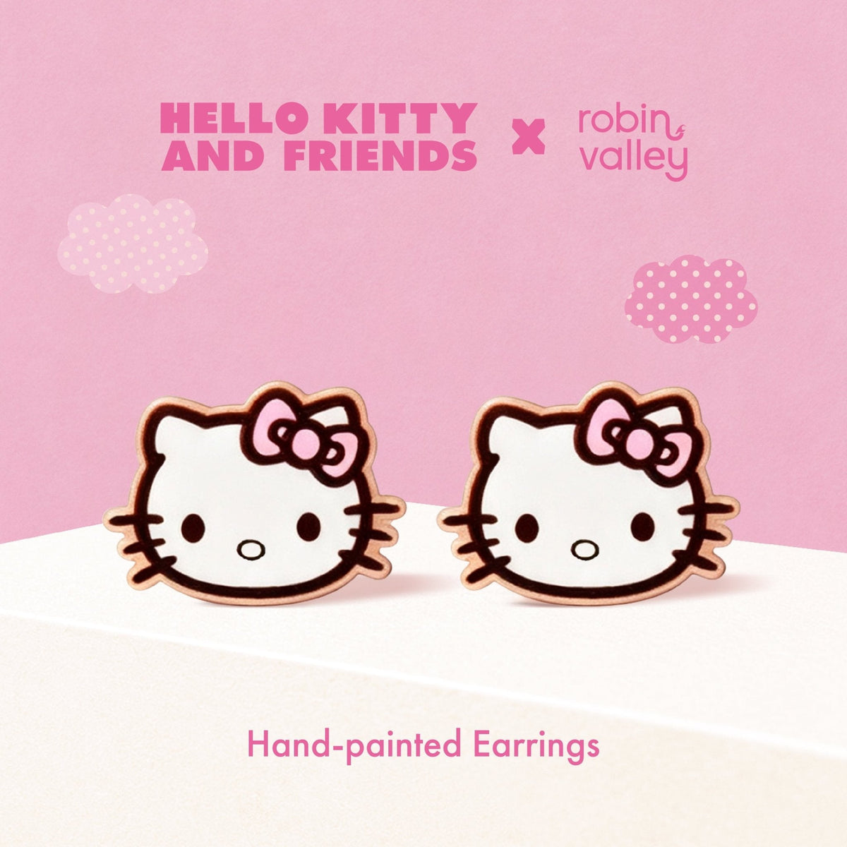 Robin Valley Officially Licensed Pink Hello Kitty Stud Earrings - Sanrio Jewellery Gift