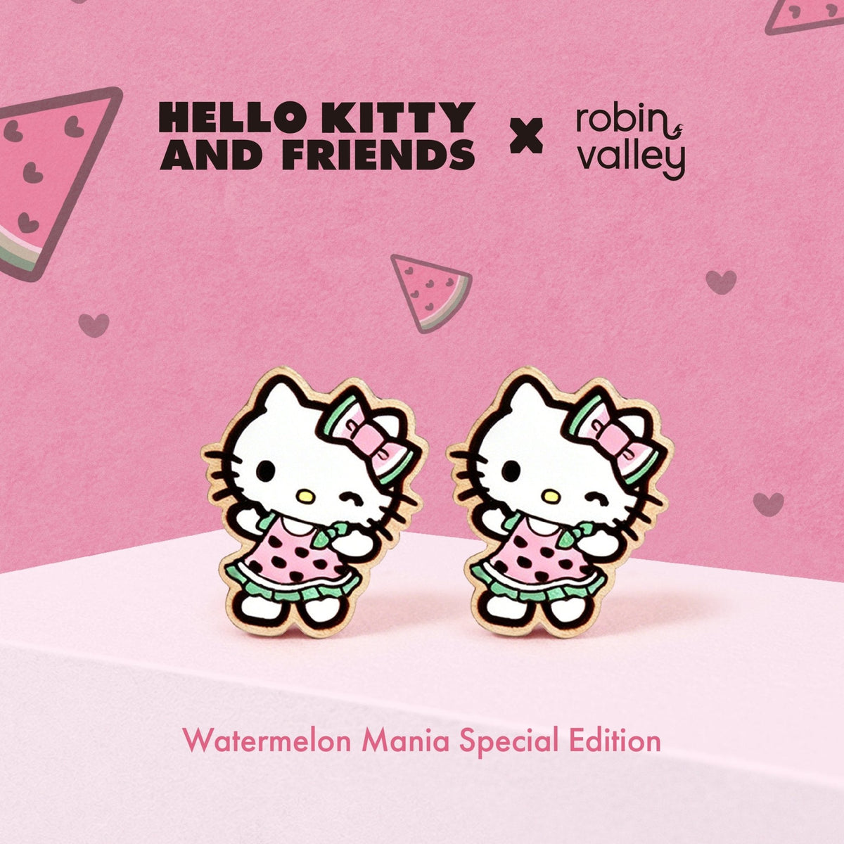 Robin Valley Officially Licensed Watermelon Hello Kitty Stud Earrings - Sanrio Jewellery Gift