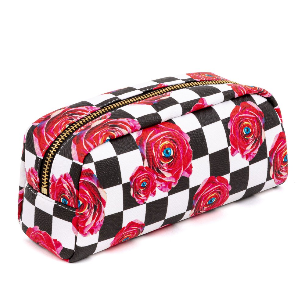Cosmetic Bag Seletti Roses Checkered Pattern