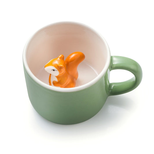 Squirrel Mug Porcelain Animal Squirrel Inside in Green