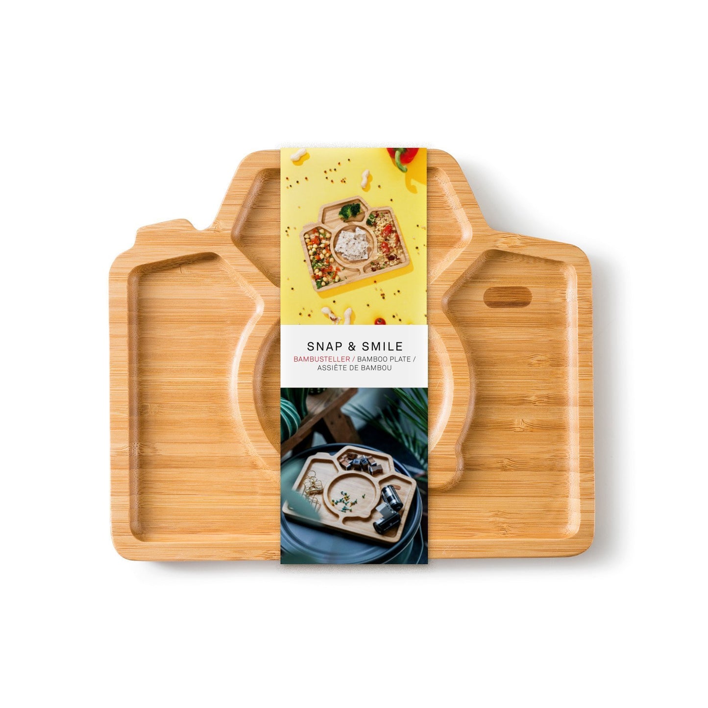 Bamboo Plate Snack Lunch Dish Snap & Smile Camera Shape