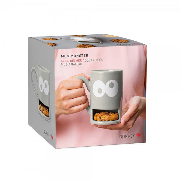 Mug with biscuit holder slot monster cookie in grey