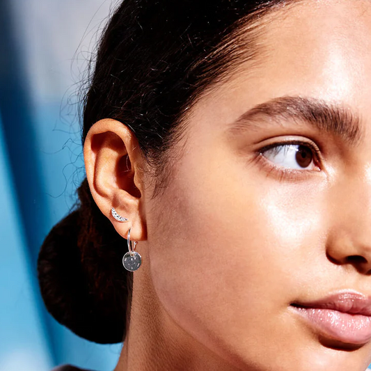 Hoop Earrings Hammer Disc Texture Silver Plated