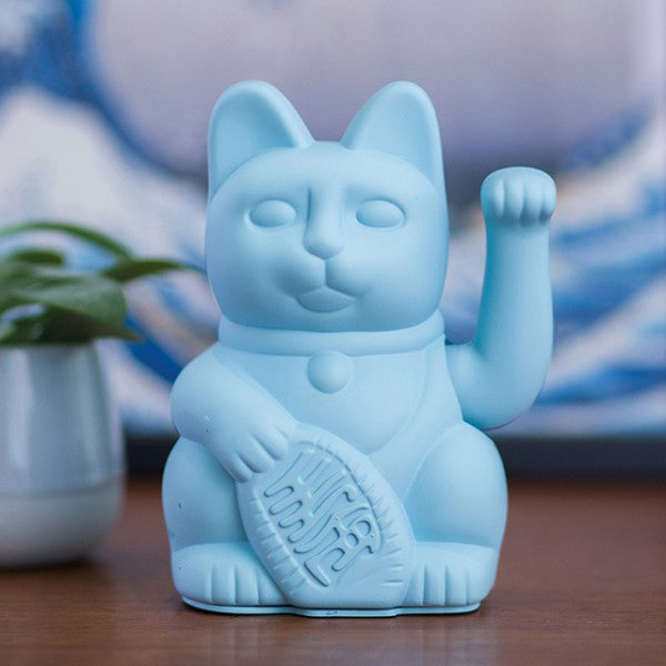 Lucky Cat Waving Arm Maneki Neko Good Fortune Blue