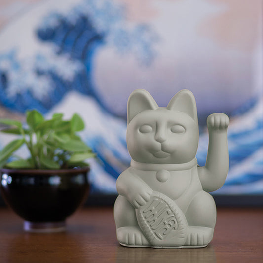 Lucky Cat Waving Maneki Neko Grey