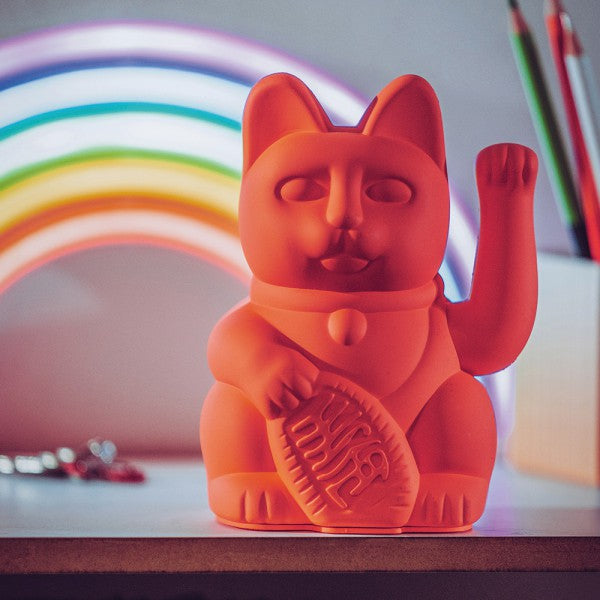 Lucky Cat Waving Arm 'Maneki-Neko' Good Fortune Neon Pink