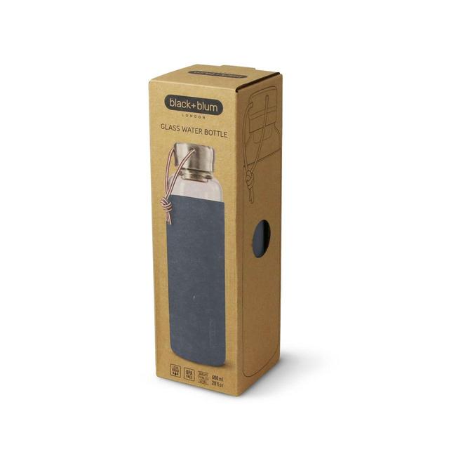 Water Bottle Glass Leak Proof Lightweight with Dark Blue Protective Sleeve 600ml