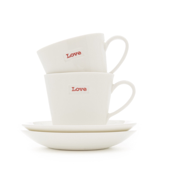 Love Espresso Cup Saucer Set x2 Porcelain Keith Brymer Jones White