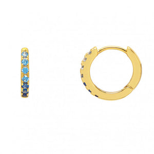 Earrings CZ Mini Hoop Ombre Blue Gold Plated