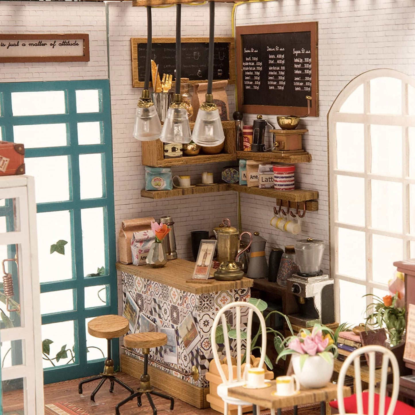 Miniature DIY Coffee Shop Scene Kit Wood 3D Puzzle Model