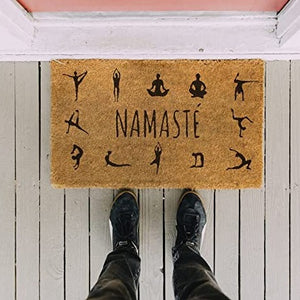 Doormat Namasté Yoga Sillhouettes Beige Black Fisura