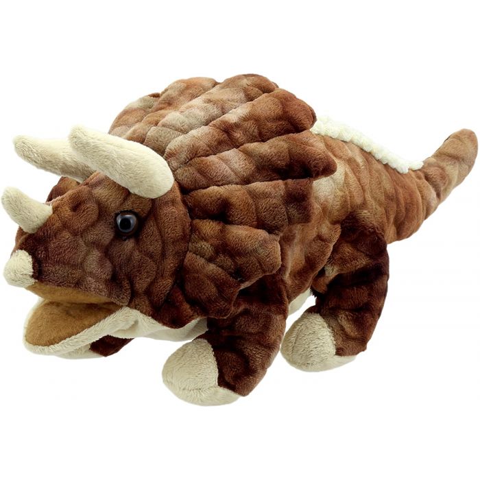 Brown Triceratops Dinosaur Puppet Baby Dino Soft Toy
