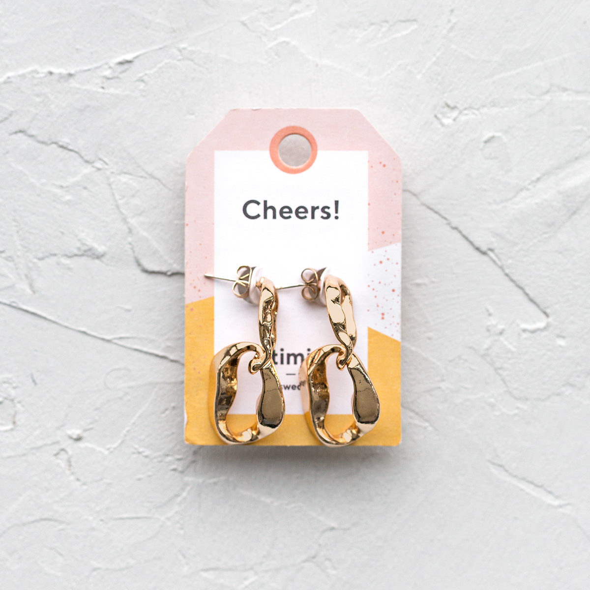 Drop Earrings Gold Double Hoop Organic Hammered Abstract