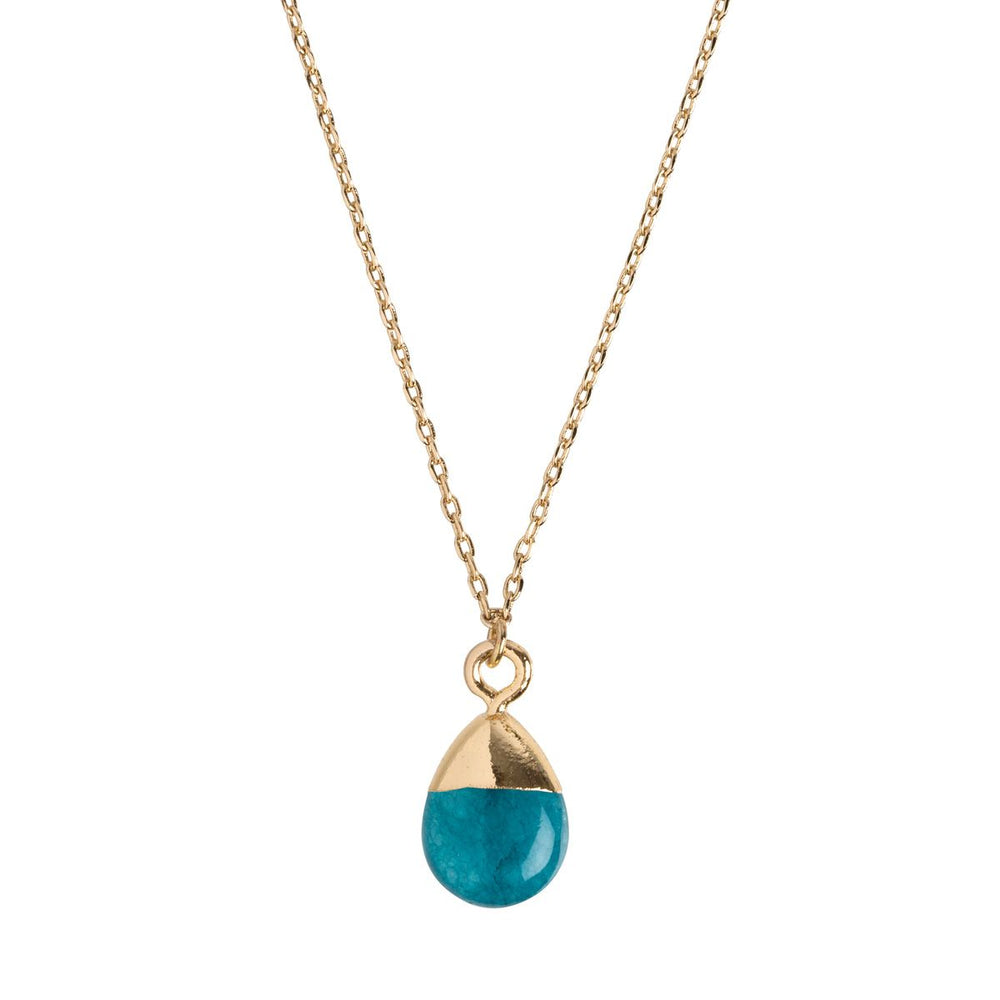 Goddess Necklace with Amazonite Blue Crystal Charm Gold Plated
