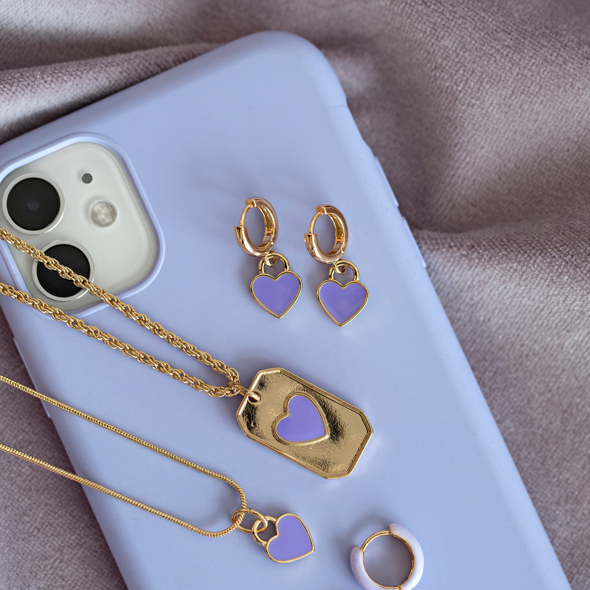 Earrings Purple Enamel Heart Hoops Timi