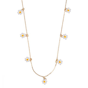 Daisy Beaded Necklace with Gold Plated Chain White