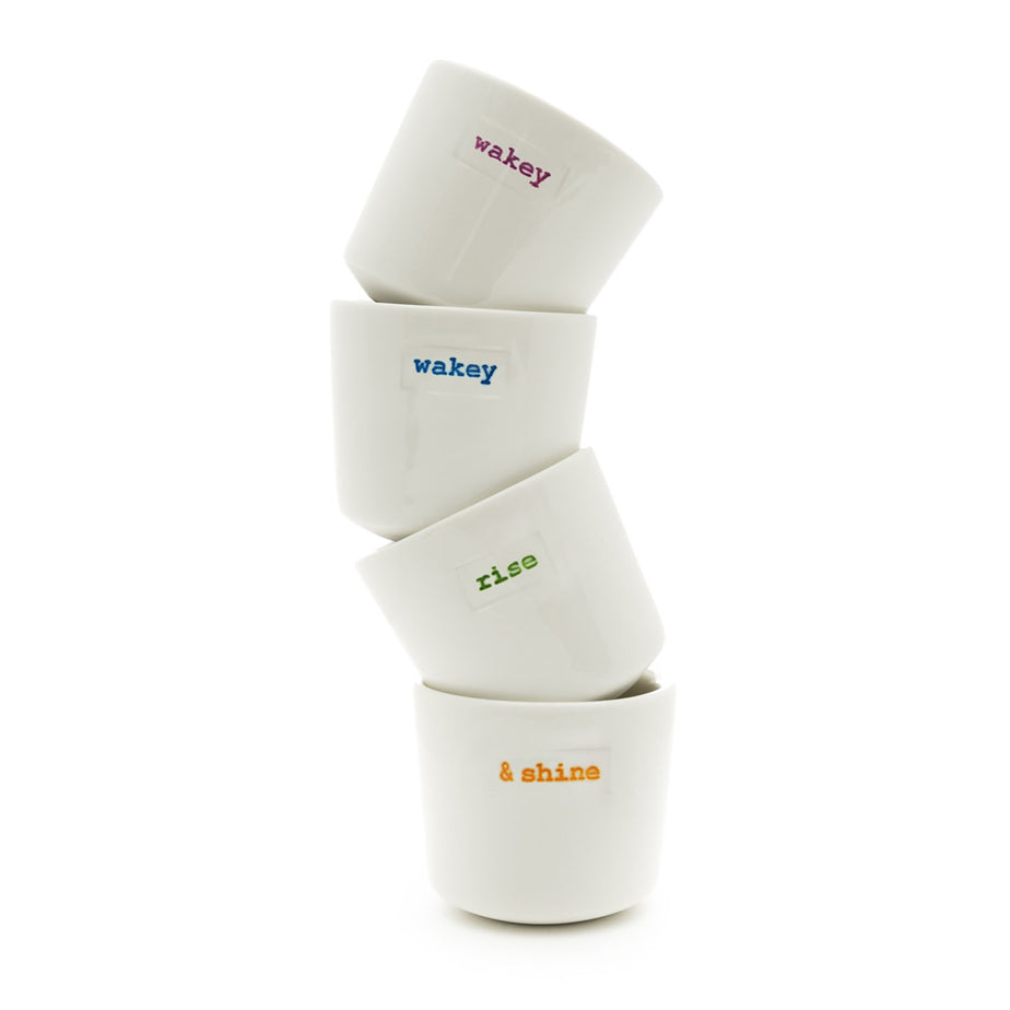 Egg Cups Set of 4 by Keith Brymer Jones 'Wakey Wakey Rise & Shine'