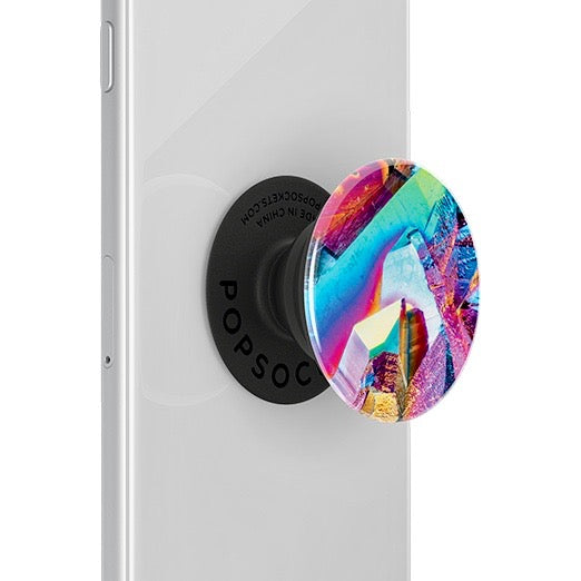 Mobile accessory expanding hand-grip and stand Popsocket in multicolour gem pattern