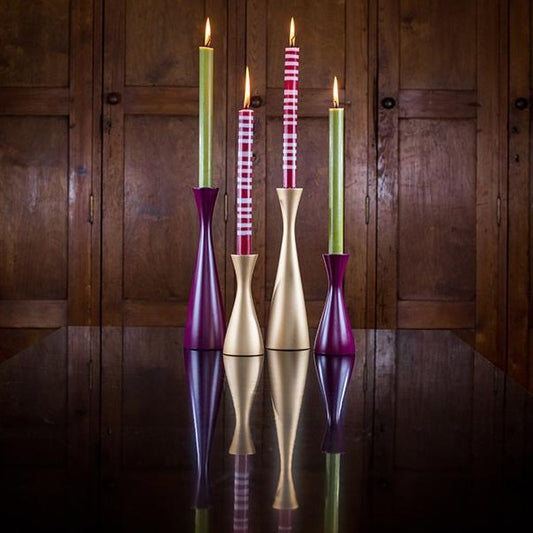 Candle Holder Tall Doge Wooden in Purple