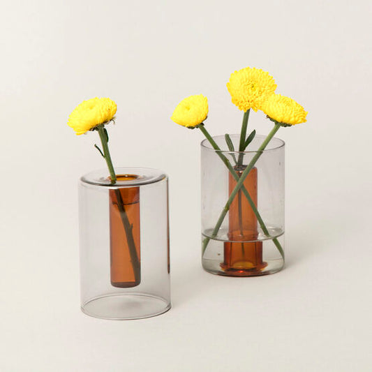 Glass Vase Reversible Grey and Orange Small