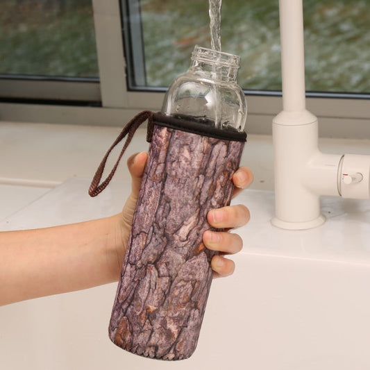 Glass water bottle with sleeve - Log
