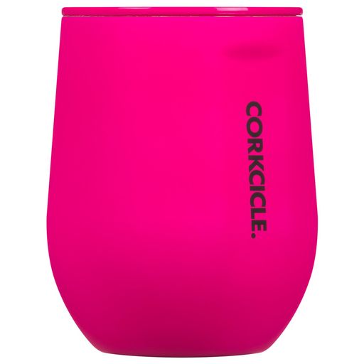 Corkcicle 12oz stemless thermal cup for hot and cold drinks in neon pink