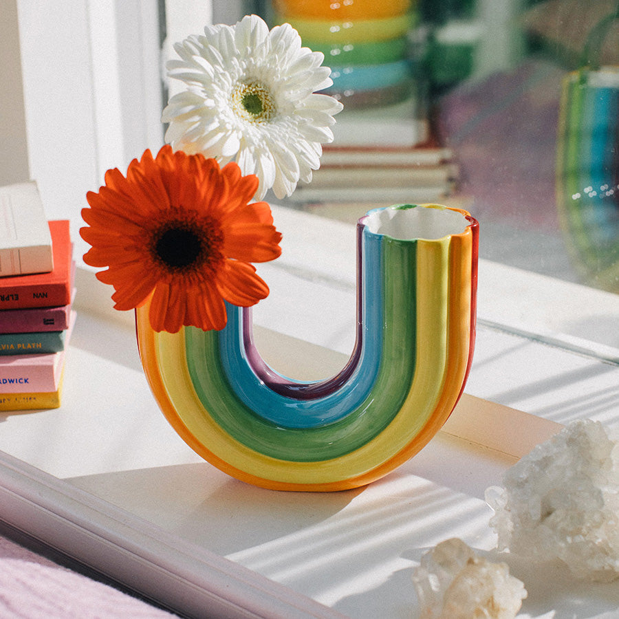 Rainbow Vase Ceramic Double Rainbow Bright Multicoloured Vase