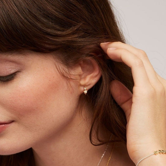 Star Hoop Earrings Cubic Zirconia In Gold