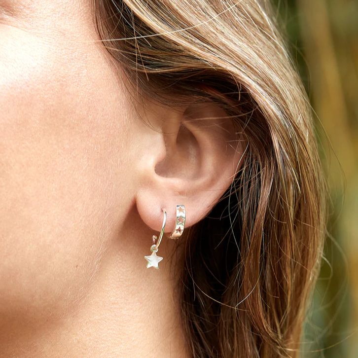 Earrings Star Drop Hoop Silver Plated
