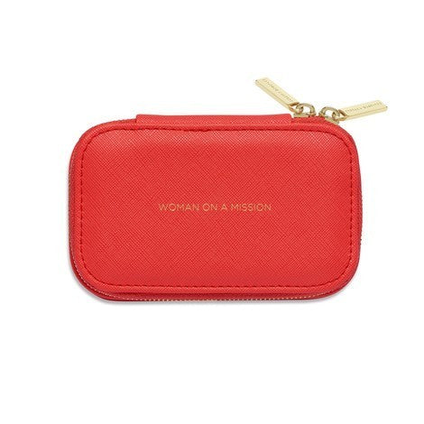 Mini Jewellery Box Faux Leather 'Woman on a Mission' Coral