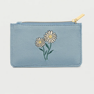Daisy Card Holder Purse Zip-able Blue Velvet