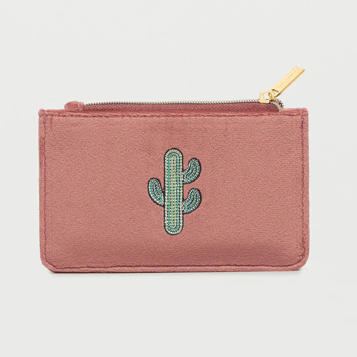Cactus Card Holder Purse Zip-able Blush Velvet