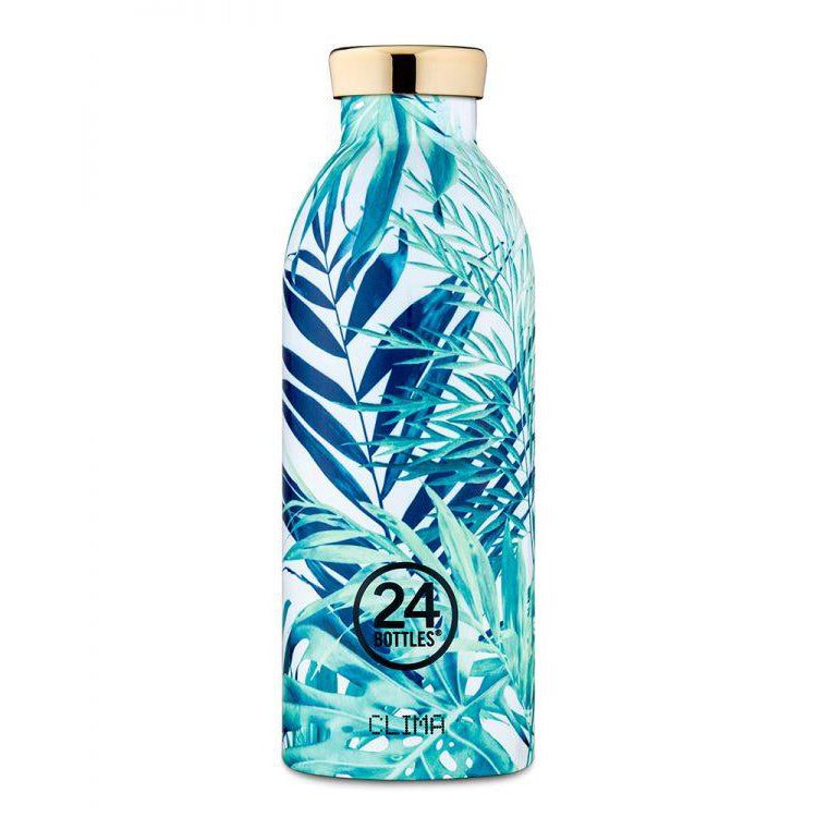 Water Bottle Insulated 500ml Green Leaves Tropical Lush