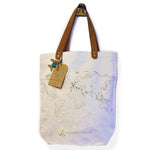 Customisable stitch canvas tote bag with genuine leather handles in cream