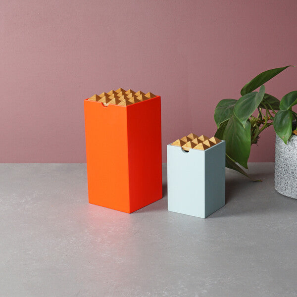 Wooden Storage Box Stationery Pyramid in Neon Orange