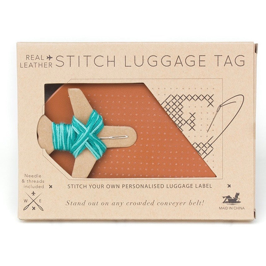 Customisable stitch travel luggage tag real leather in brown